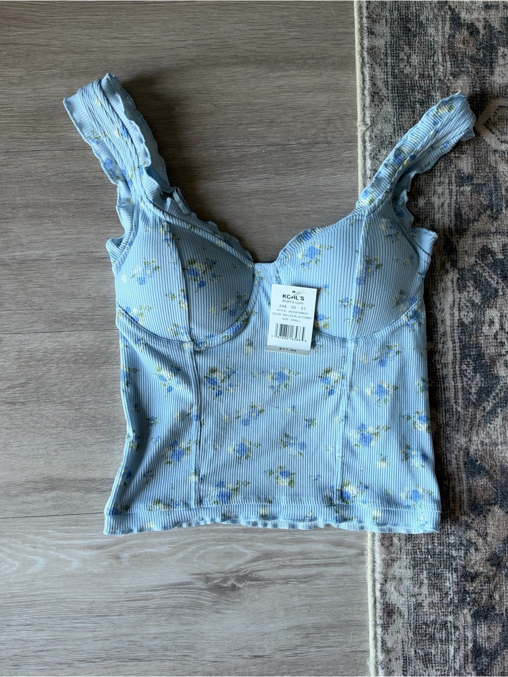 Madden Girl Light Blue Floral Ribbed Bustier Camisole